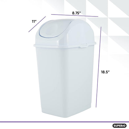 Superio Medium Trash Can with Lid 4.5 Gallon Plastic Swing Top Garbage Can Slim Waste Bin for Under Sink/Cabinet, Laundry Room, Kitchen, Office, Bedroom, Bathroom, College Dorm, 18 Qt, White, 2