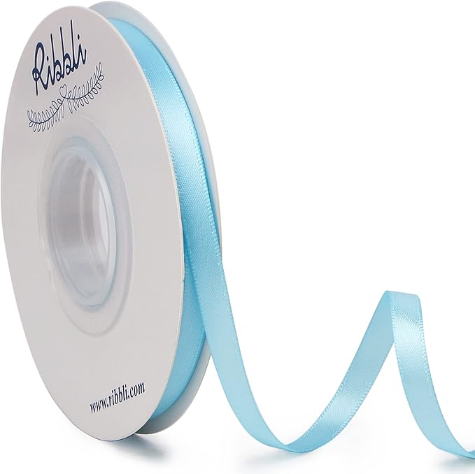 Ribbli Light Blue Baby Blue Double Faced Satin Ribbon,1/4” x Continuous 25 Yards,Use for Bows Bouquet,Gift Wrapping,Baby Shower,Floral Arrangement
