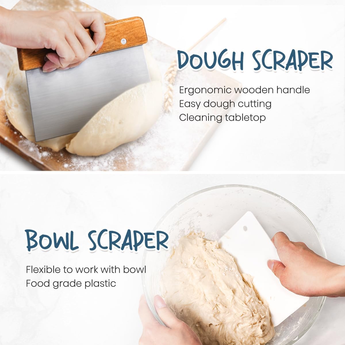 Rorecay Bread Banneton Proofing Basket Set, 9 Inch Round & 10 Inch Oval Cane Sourdough Baskets with Dough Whisk Bread Lame Dough Scraper Bowl Scraper