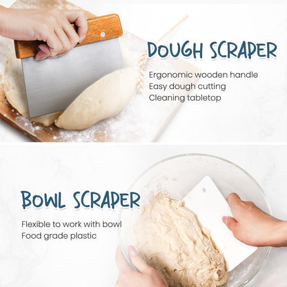 Rorecay Bread Banneton Proofing Basket Set, 9 Inch Round & 10 Inch Oval Cane Sourdough Baskets with Dough Whisk Bread Lame Dough Scraper Bowl Scraper
