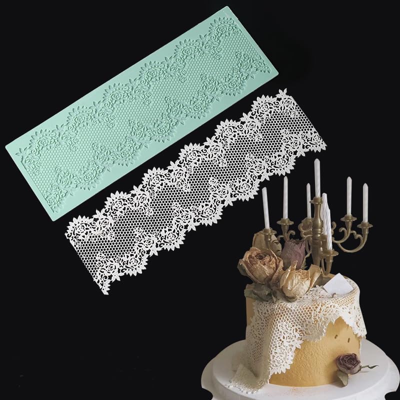 Growtail 2pcs Lace Molds Silicone,Cake Fondant Embossing Mat,Lace Molds for Cake Decorating Edible Lace