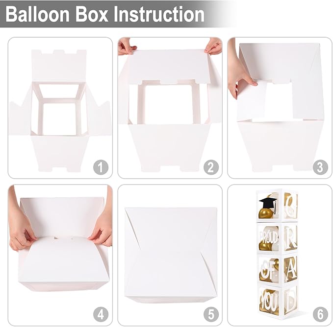 Graduation Decorations 2026,4 Pcs Transparent Balloon Boxes with Letters of GRAD,PROUD OF YOU,Class of 2026 and 130pcs White Gold Balloons Arch for High School College 2026 Grad Party Supplies
