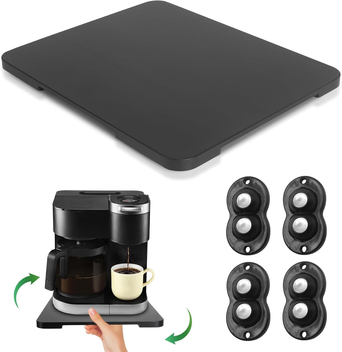 Appliance Slider 360° Rolling Tray for Coffee Maker Bamboo Coffee Pot Slider Tray Countertop Rotation Sliding Tray with Wheels