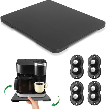 Appliance Slider 360° Rolling Tray for Coffee Maker Bamboo Coffee Pot Slider Tray Countertop Rotation Sliding Tray with Wheels