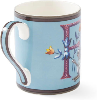 Spode Kit Kemp 12oz Mug, F Initial - Fine China Coffee Cup with Floral Alphabet Design, Custom Letter Mug for Unique Gift Giving