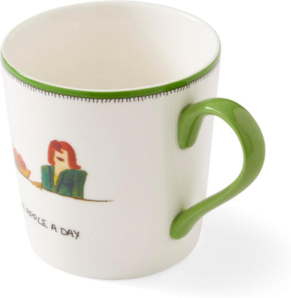 Spode Kit Kemp 12oz Doodle Mug, An Apple A Day- Unique Doodle Pattern, Fine China, Dishwasher Safe, For Coffee and Tea, Ideal Celebration Gift