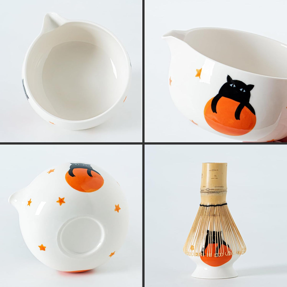 Matcha Set -Cute Cat Matcha Bowl Set with Whisk, Scoop, Whisk Holder & 2 Cups, 6 Pcs Authentic Matcha Tea Ceremony Kit, Great Gift for Tea Lovers