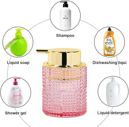 Glass Foaming Soap Dispenser,10oz Refillable Bathroom Foam Hand Soap Dispenser for Bathroom Countertop Kitchen (1, Pink)