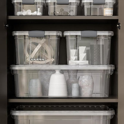 Superio Storage Bins with Lids- 4 Pack, 6.6 Qt Clear Boxes for Organizing, Stackable Plastic Containers- BPA Free, Non-Toxic, Odor Free, Organizer for Home, Office, Dorm