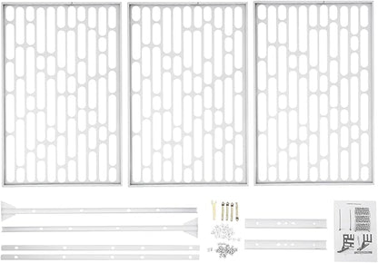 75" H×35" W Decorative Outdoor Privacy Screen with Stand, Outdoor Decor Privacy Fence Screen Metal Fence Panels, Free Standing Metal Divider for Patio Lawn Deck (White-Oval)