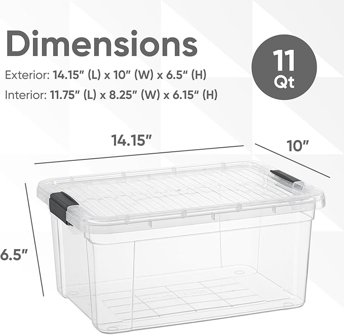 Superio Small Storage Bins with Lids - Clear Boxes for Organizing, Stackable Plastic Containers - BPA Free, Non-Toxic, Odor Free, Organizer for Home, Office, Dorm(2 Pack, 11 Qt)