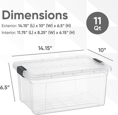 Superio Small Storage Bins with Lids - Clear Boxes for Organizing, Stackable Plastic Containers - BPA Free, Non-Toxic, Odor Free, Organizer for Home, Office, Dorm(2 Pack, 11 Qt)