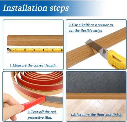 Floor Transition Strip Self Adhesive Carpet & Flooring Transitions Edging Trim Strip PVC Threshold Transitions Suitable for Threshold Height Less Than 5mm (3.3Ft, Wood Grain Light Brown-New)