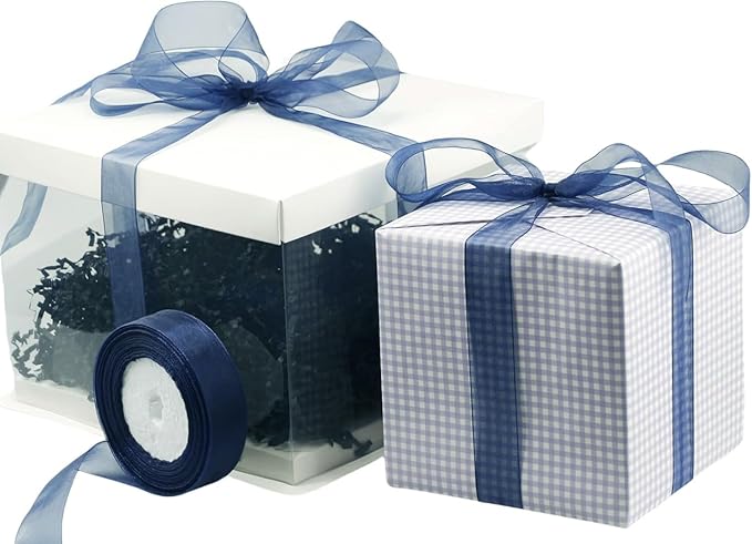 1 Inch 50 Yards Sheer Organza Ribbon Chiffon Ribbon for Gift Wrapping Wedding Bouquet Crafts (Navy Blue)