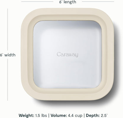 Caraway 2pc Glass Food Storage Set - 4.4 Cup Food Containers (2) - Ceramic Coated - Non Toxic, Non Stick Lunch with Lids - Dishwasher, Oven