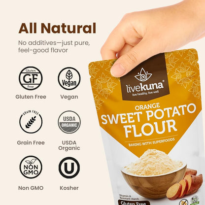 LiveKuna - Orange Sweet Potato Flour, Sweet Potato Flour for Baking, Gluten-Free Baking Flour, Alternative for Almond Flour, Rice Flour & Coconut Flour, Sweet Potato Powder Flour for Soups & Sauces