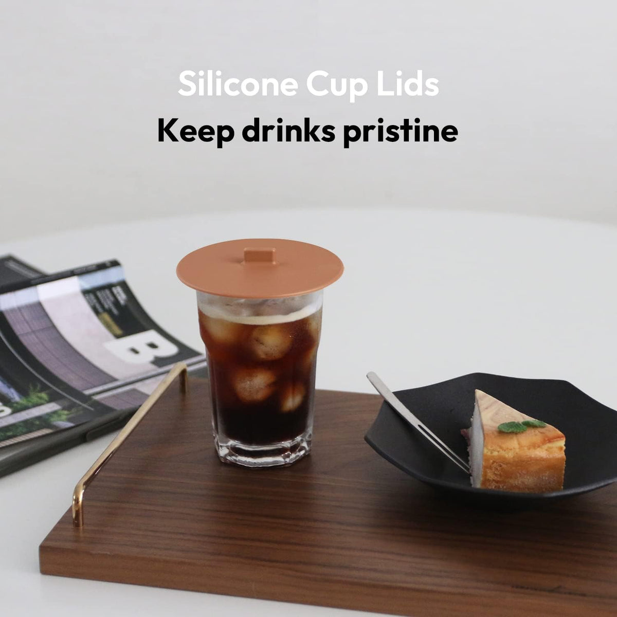 Carrotez Silicone Cup Covers for Drinks, 3.9 Inch Reusable Silicone Mug and Cup Lids for Steeping Coffee and Tea, Set of 2 - Cinnamon
