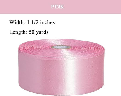 YASEO 1 1/2 Inch Pink Solid Satin Ribbon, 50 Yards Craft Fabric Ribbon for Gift Wrapping Floral Bouquets Wedding Party Decoration