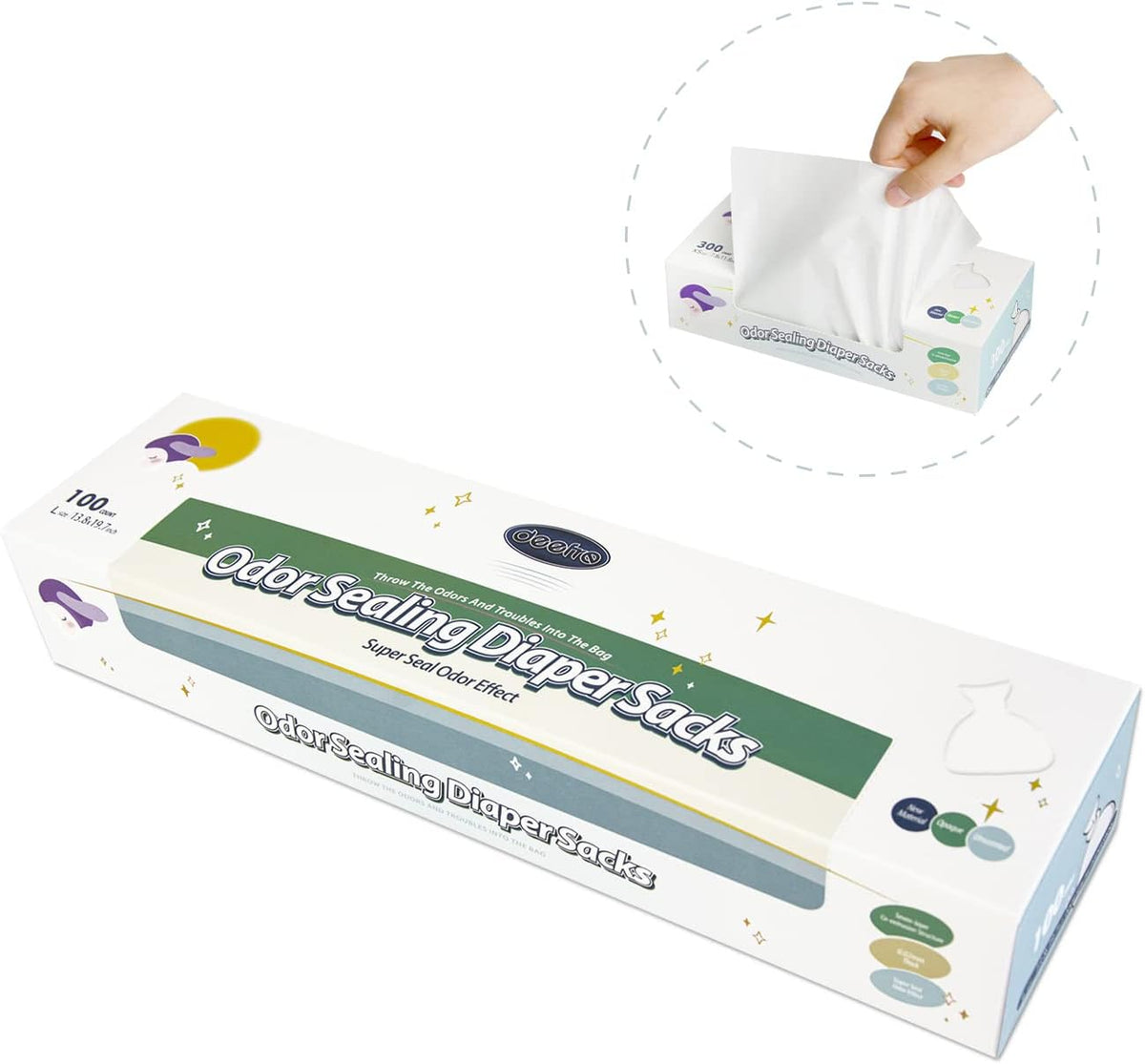 Odor Sealing Disposable Diaper Bags XS/300 Count Diaper Sacks Scented Diaper Trash Bags Large Capacity Diaper Disposal or Pet Waste Bags