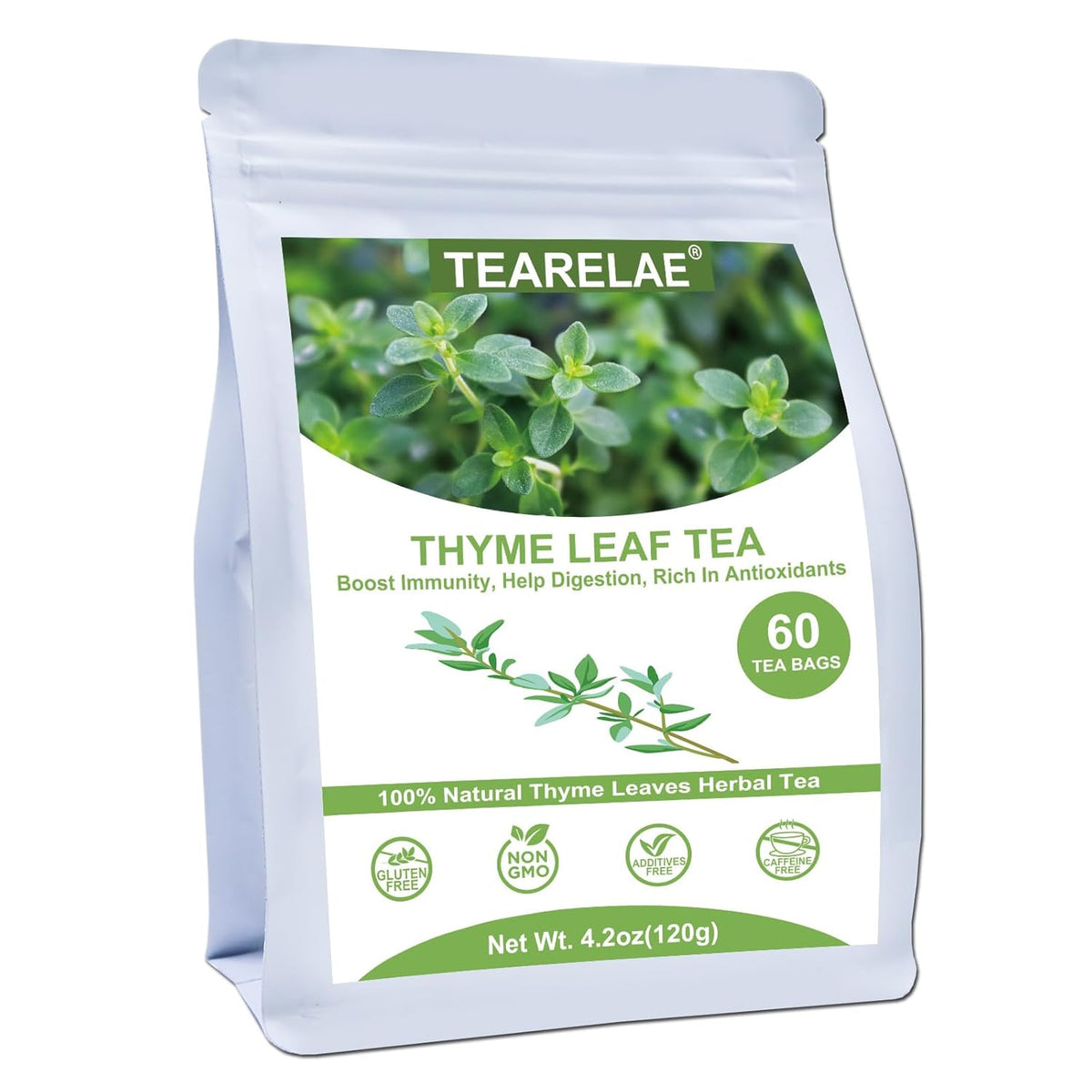 Tearelae - Thyme Tea Bags - 60 Count - 100% Pure Natural Thyme Leaves - Help Digestion, Boost Immunity - Non-GMO - Caffeine-Free