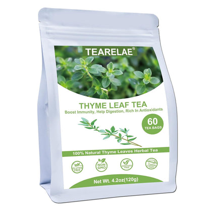 Tearelae - Thyme Tea Bags - 60 Count - 100% Pure Natural Thyme Leaves - Help Digestion, Boost Immunity - Non-GMO - Caffeine-Free