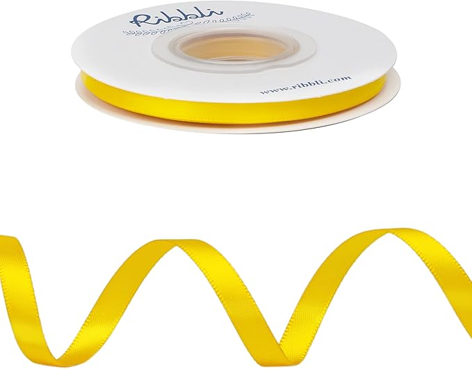 Ribbli Maize Yellow Double Faced Satin Ribbon,1/4” x Continuous 25 Yards,Use for Bows Bouquet,Gift Wrapping,Baby Shower,Floral Arrangement