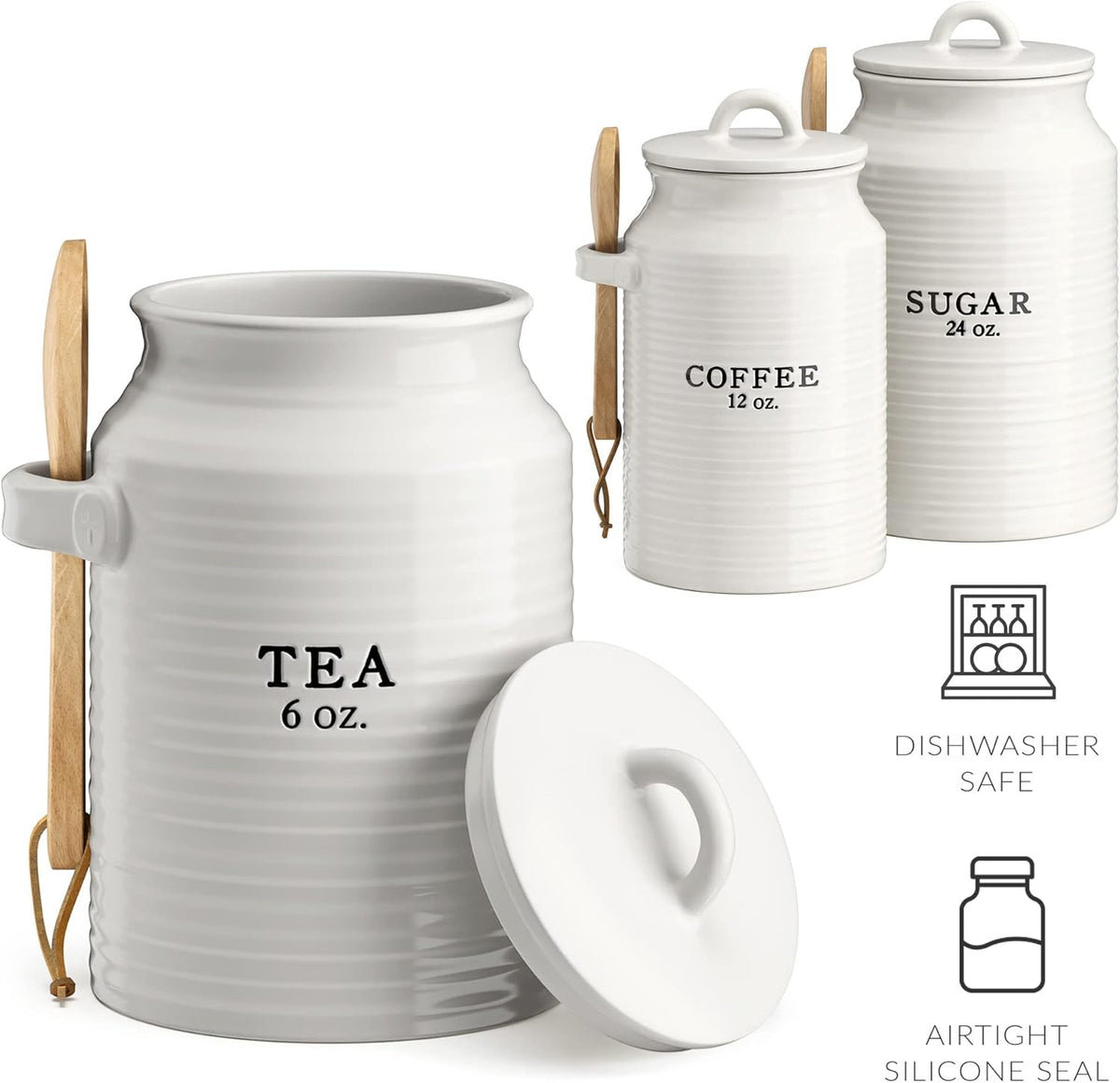 Barnyard Designs Canister Set for Kitchen Counter, Coffee Tea Sugar Container Ceramic Set, Decorative Canisters, Rustic Farmhouse Canister Jars