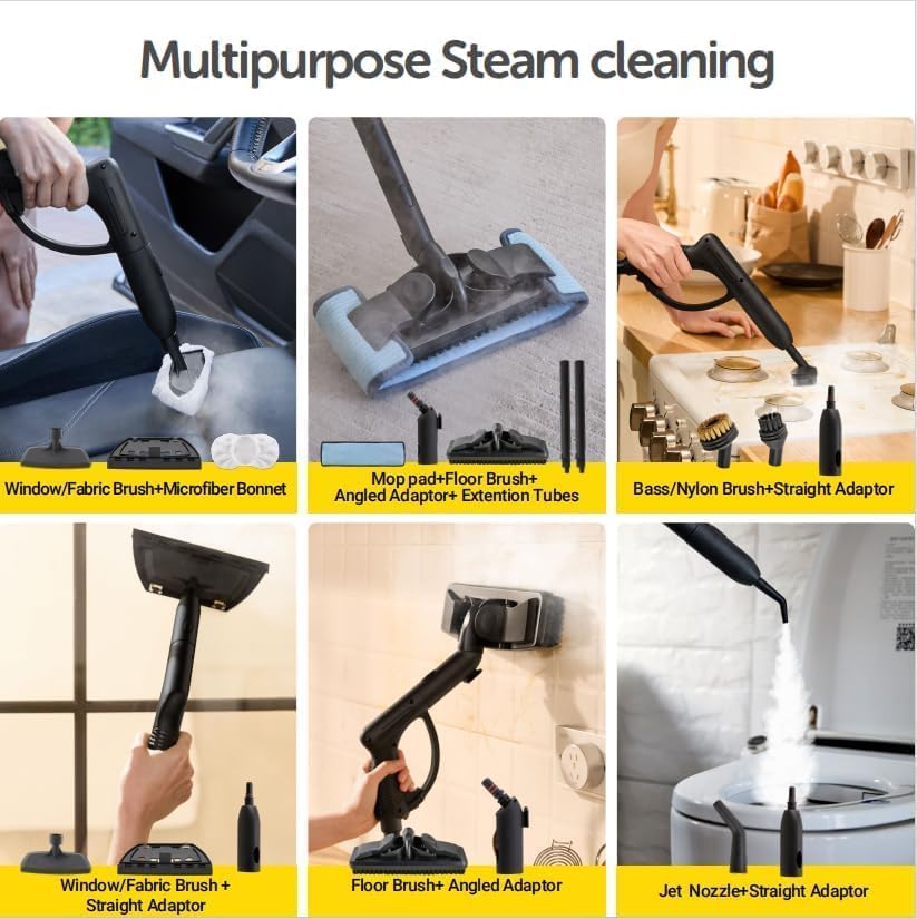 37-in-1 Steam Cleaner mop for Home & Car, 2L Water Tank, 4.3ft Hose, Deep Steam Cleaning for Floors, Tiles, Grout, Windows, Kitchen, Living Room