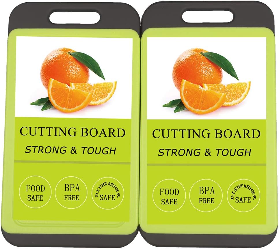 Mini Kitchen Cutting Board Mats, BPA Free, Dishwasher Safe, Juice Grooves, Thicker Boards, Easy Grip Handle, Non Porous, 2 pack