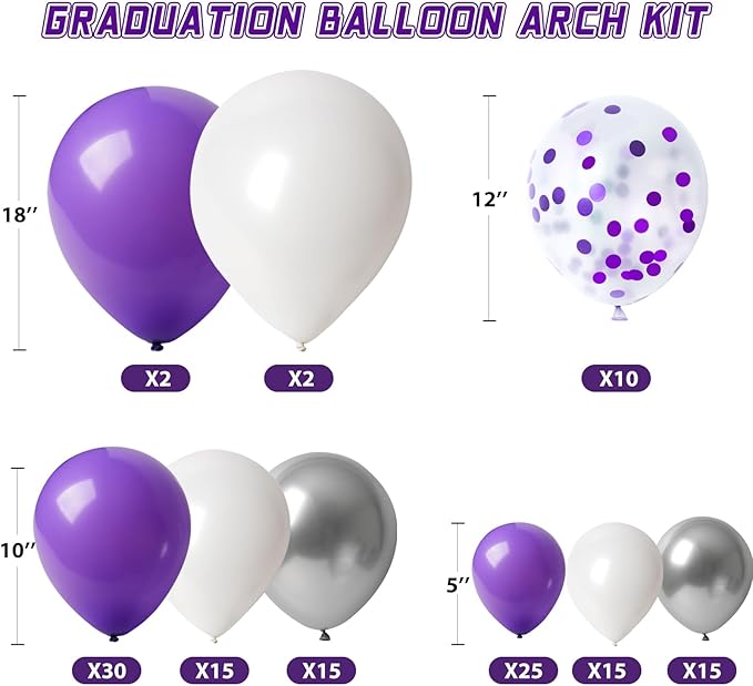 Graduation Decorations 2026 Graduation Party Decorations Set of 4 Boxes with 129pcs Balloons Arch Garland Kit Party Supplies for Any Grades Purple