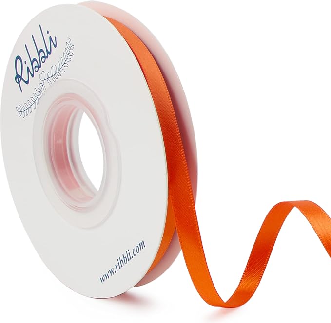 Ribbli Torrid Orange Double Faced Satin Ribbon,1/4” x Continuous 25 Yards,Use for Craft Bows Bouquet, Gift Wrapping, Wedding Decoration, Floral Arrangement
