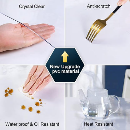 Plastic Tablecloth Large Table Protector Waterproof Wipeable Cover PVC Rectangle Coffee Dining Tabletop Topper Mat Table Pad Wooden Soft Glass Marble Furniture Protection 42x80" Trim for 78" or 76"