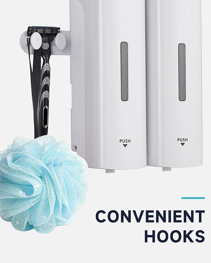 AIKE 2 Chambers Shower Shampoo and Conditioner Dispenser 2 x 11.8 fl.oz. for Bathroom(White)