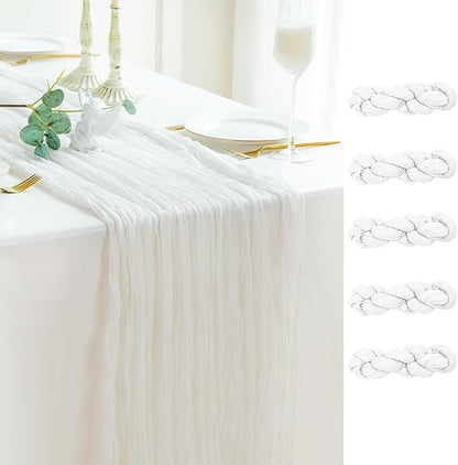 Sioloc Ivory White Cream Cheesecloth Table Runner 120'' x 35'',Spring Easter Decor Soft Gauze Boho Wedding Table Decor for 10ft Table Birthday Party,Baby Shower, Bridal Shower, Home & Event Decor