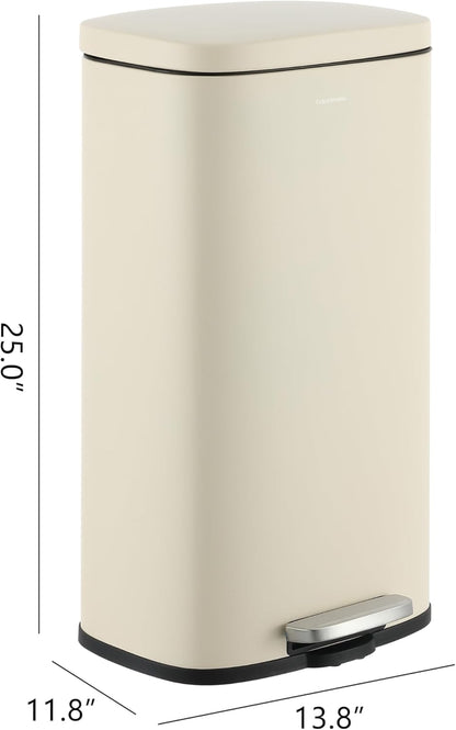 happimess HPM1011I Curtis 8-Gallon Step-Open Trash Can, Fingerprint Resistant, Modern, Minimalistic for Home, Kitchen, Laundry Room, Office, Bedroom, Bathroom, Limestone Beige