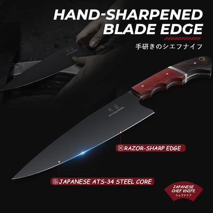 Japanese Chef Knife 8 Inch - Kitchen Knife Forged from a Single Piece of High Carbon ATS-34 Steel