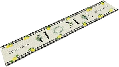 Lemon Fruit Home Table Runner,Vintage Farmhouse Rustic Black White Buffalo Plaid Dining Table Decoration for Home Holiday Party Dresser Kitchen Cabin Restaurant Wedding Decor 13×60in
