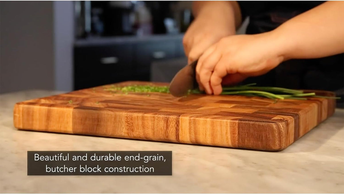 Ironwood Gourmet Large End Grain Prep Station Acacia Wood Cutting Board, 14 x 20-Inch, Brown