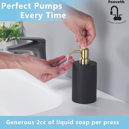 Soap Dispenser Black and Gold Countertop for Bathroom Kitchen Stainless Steel Pump, Liquid Soap Dispenser 13.5oz Resin Lotion Dish Soap