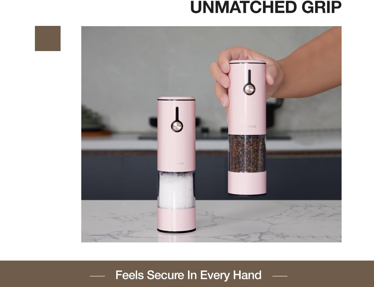 Electric Pepper Grinder and Salt Mill Set - Large Capacity USB Rechargeable Automatic Grinder with Dual LED Lights, One-Handed Operation & Slide Cover - Brushed Stainless Steel