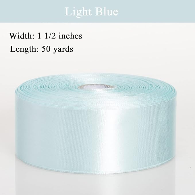 YASEO 1 1/2 Inch Light Blue Solid Satin Ribbon, 50 Yards Craft Fabric Ribbon for Gift Wrapping Floral Bouquets Wedding Party Decoration