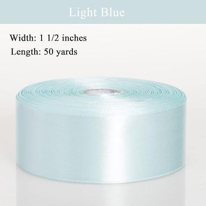 YASEO 1 1/2 Inch Light Blue Solid Satin Ribbon, 50 Yards Craft Fabric Ribbon for Gift Wrapping Floral Bouquets Wedding Party Decoration