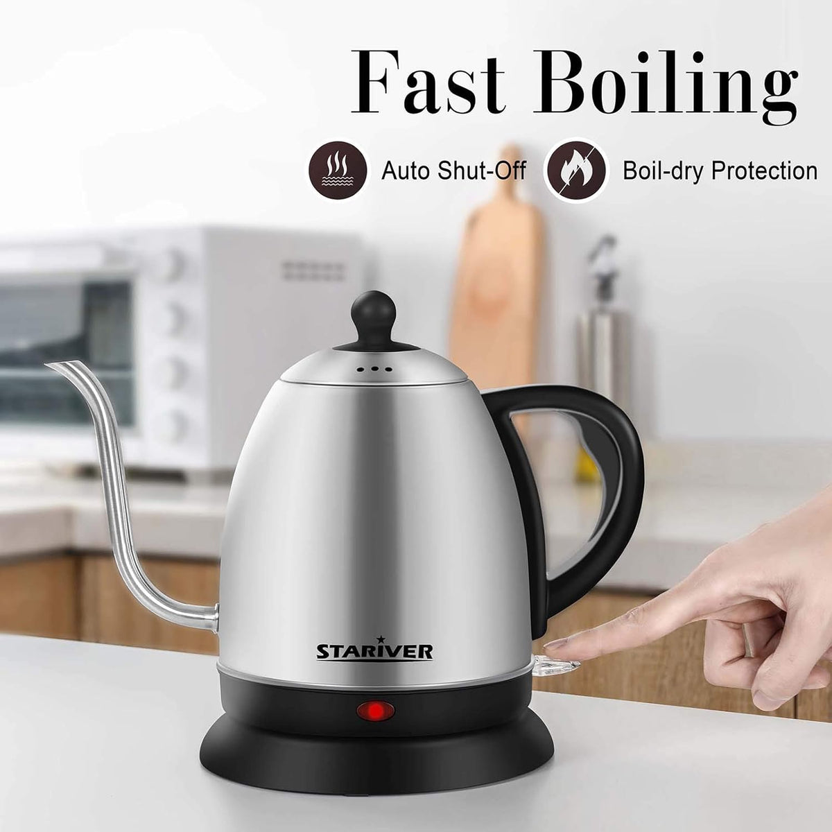 Stariver Electric Kettle Gooseneck Kettle, 1L Water Boiler, BPA-Free, Pour Over Tea Pot Stainless Steel for Coffee & Tea with Fast Heating