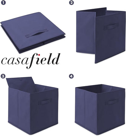 Casafield Set of 6 Collapsible Fabric Cube Storage Bins, Navy Blue - 13" Foldable Cloth Baskets for Shelves, Cubby Organizers & More