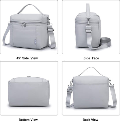 NOL Natural Organic Lifestyle Insulated Lunch Bags for Women Cooler Bag Lightweight Nylon Waterproof Lunch Box For Work (Gray White, Medium(normal))
