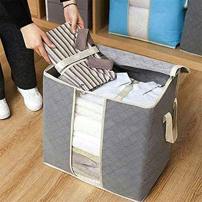 Szxc 2 Pack Foldable Erect Storage Bags Under Bed Closet Organizer 18 x 11 x 19 inch (L x W x H) - for Quilt Blanket Pillow Clothes Bedding - Clear Window & Handles - Easy to Fit 5 Throw Pillows