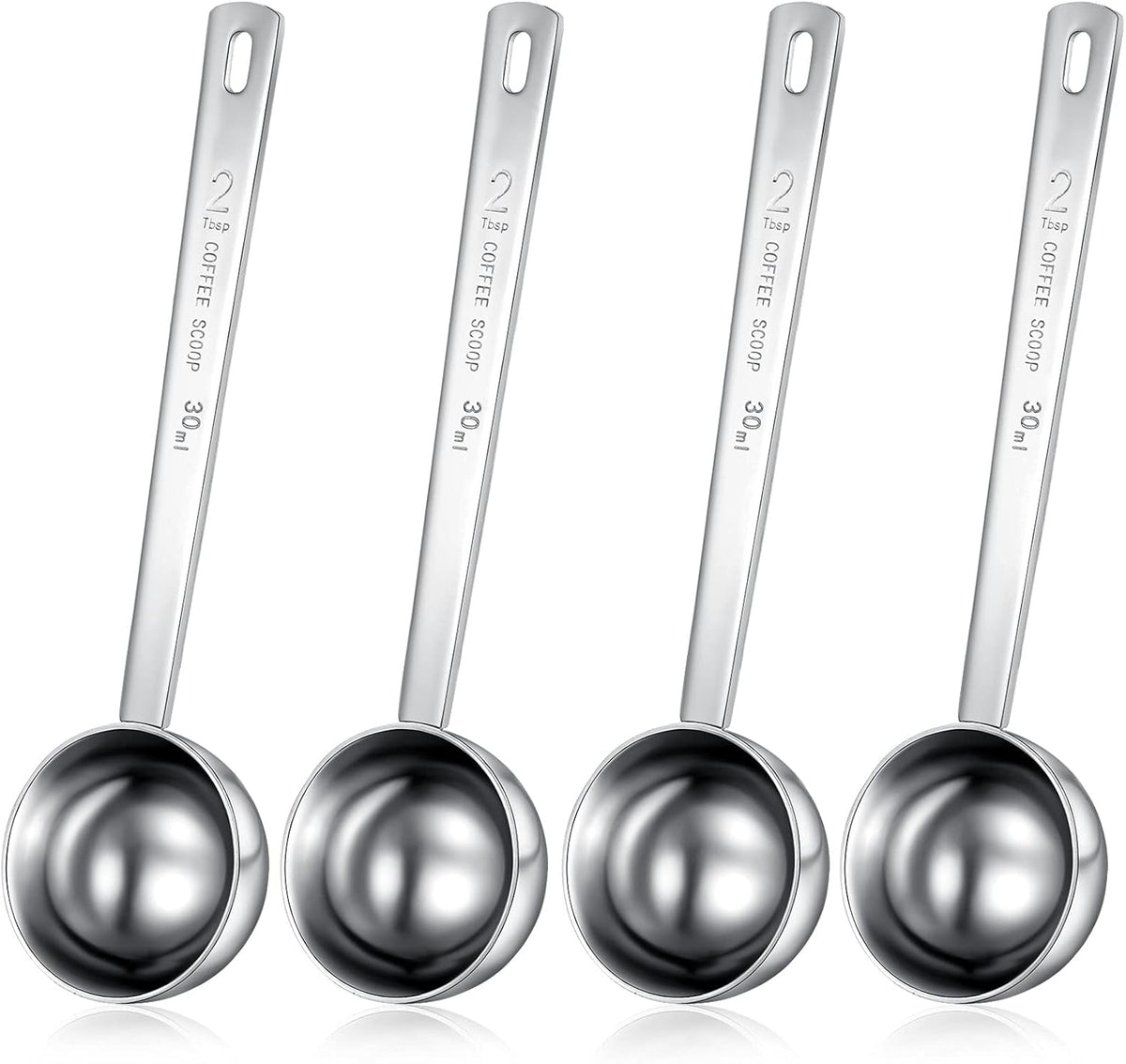 Geiserailie 4 Pieces 2 Tablespoon Scoops with Long Handle, 30 ml Stainless Steel Measuring Spoon for Coffee Milk Fruit Powder, Loose Tea Dry, Spice Jar, Cooking Baking, and Other Dry Goods