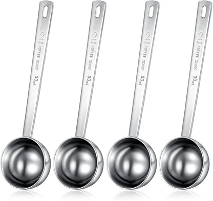 Geiserailie 4 Pieces 2 Tablespoon Scoops with Long Handle, 30 ml Stainless Steel Measuring Spoon for Coffee Milk Fruit Powder, Loose Tea Dry, Spice Jar, Cooking Baking, and Other Dry Goods
