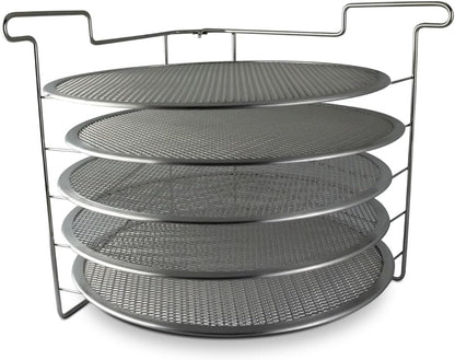 Folding Pizza Rack with Five 14 Inch Pizza Screens - Compact and Convenient Design for Easy Storage and Baking Multiple Pizzas
