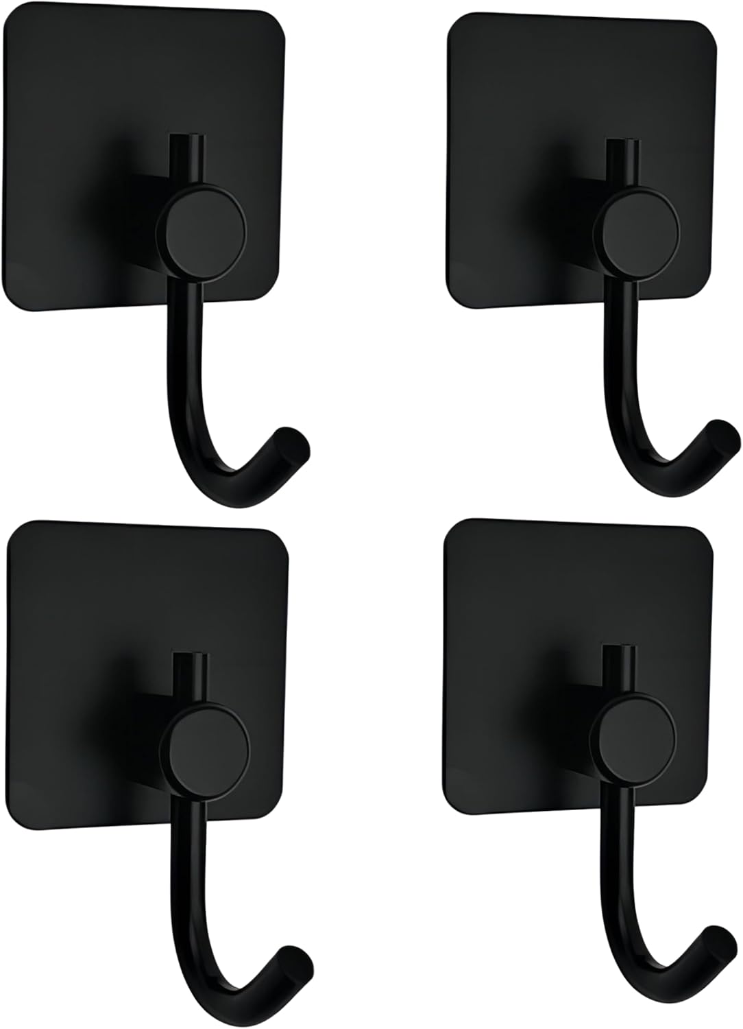 Adhesive Hooks for Hanging - 4 Pack, Towel Hooks Hanging Inside Shower, Rustproof Hooks for Walls No Damage Bathroom, Bedroom, Kitchen, Hotel, Office, Large Adhesive Hook (Black 2)
